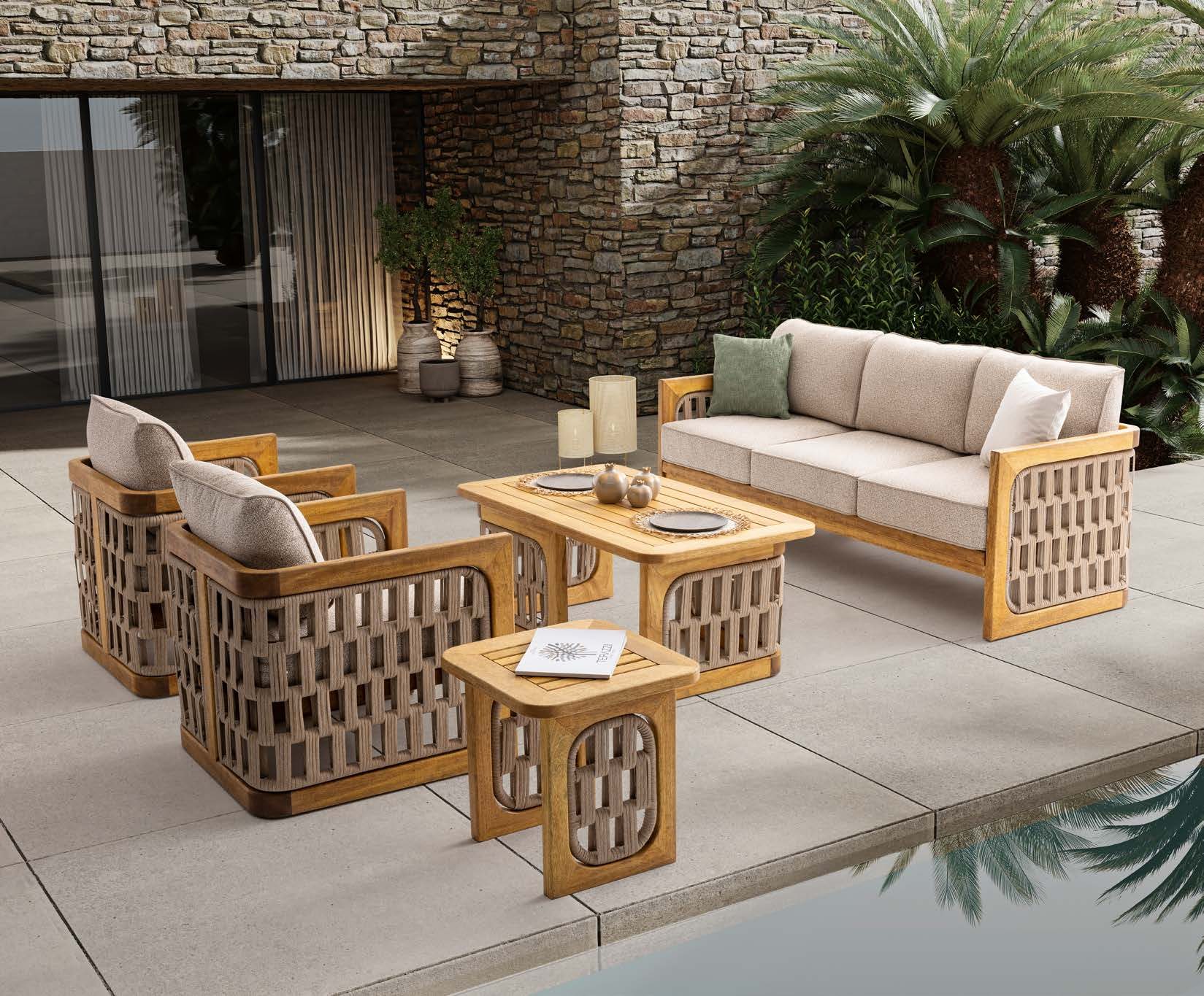 Zeus Wood loungeset met houten details buiten